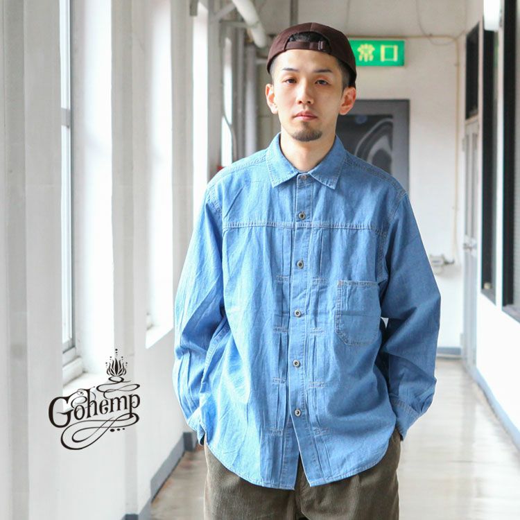 GOHEMP PLEATS WORK SHIRTS / HEMP CHAMBRAY 2025SS | Brownfloor clothing
